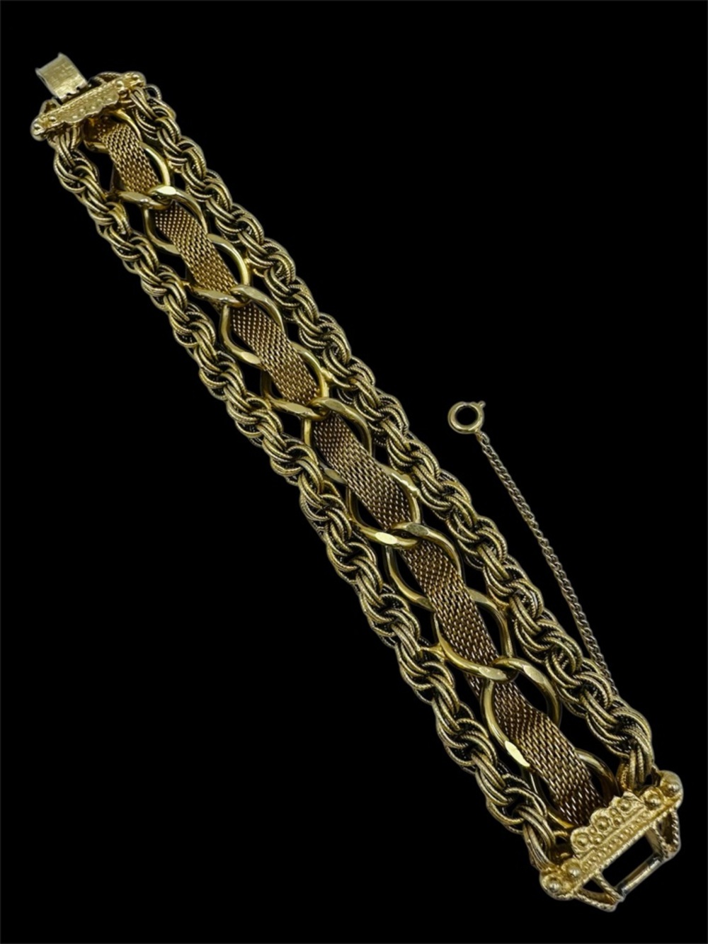 Goldette Signed Vintage Gold Tone Mesh Chain Bracelet